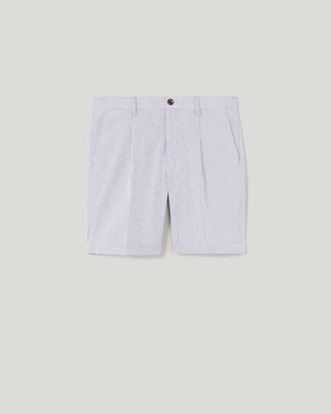 Textured Stripe Cotton Tailored Shorts